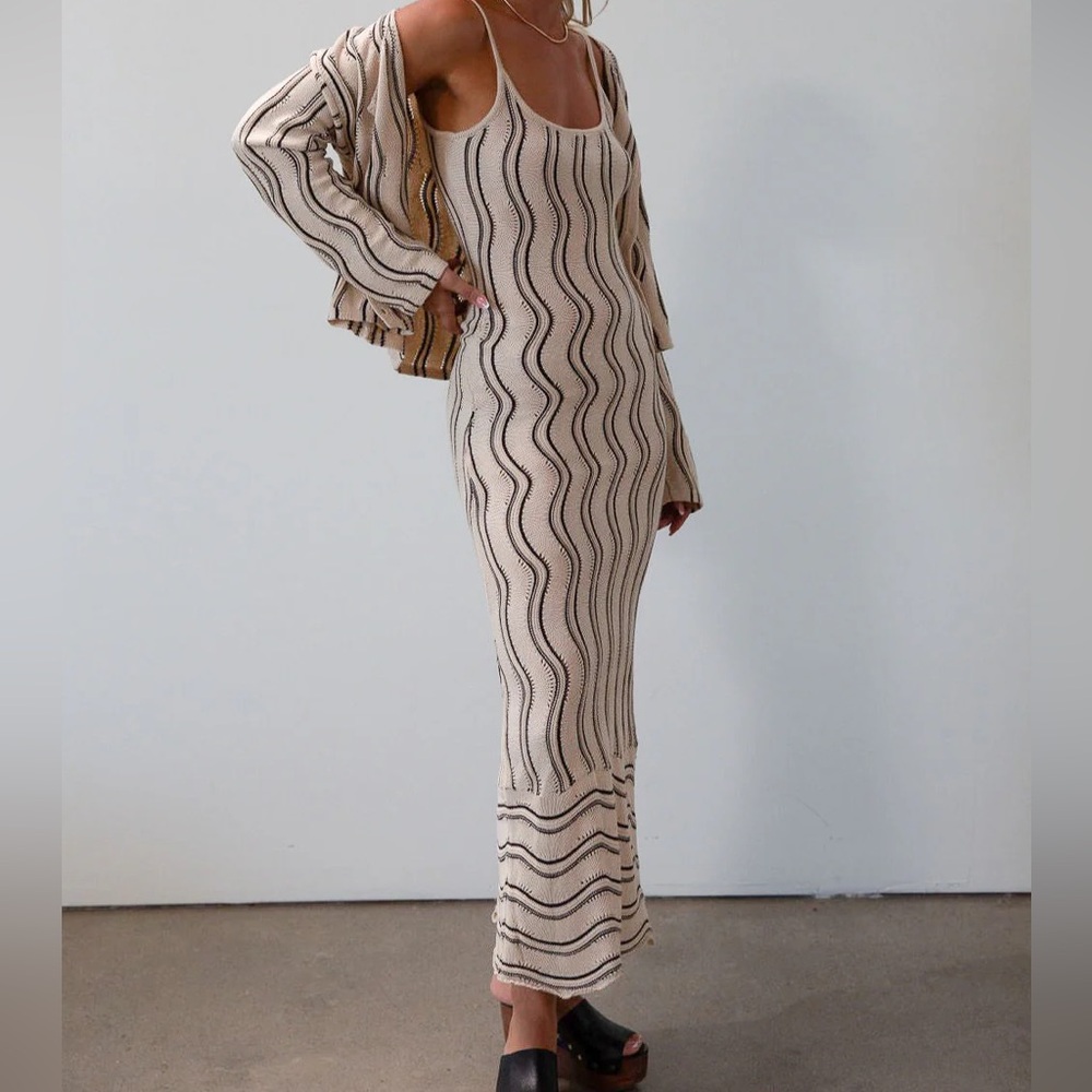 Striped Beige Maxi Dress